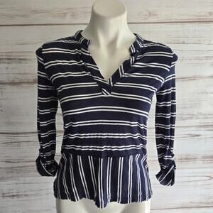 Splendid Navy Blue and White Stripe Casual Rolled Sleeve Top sz X Small